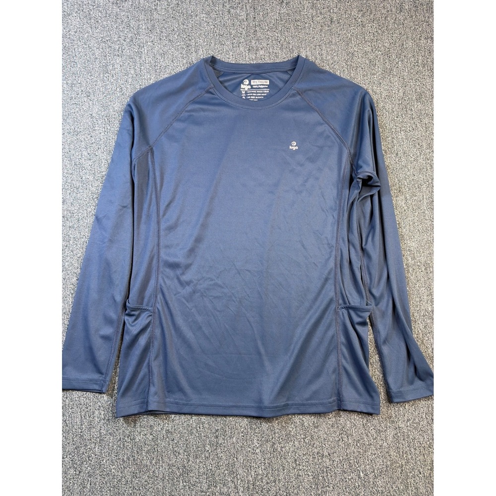 IUGA‎ Mens Performance Long Sleeve Shirt Blue Gray Crew Neck Activewear Medium